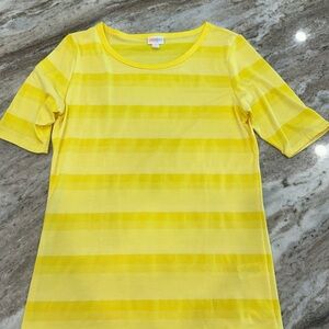 LuLaRoe Yellow Striped Short Sleeve Tee